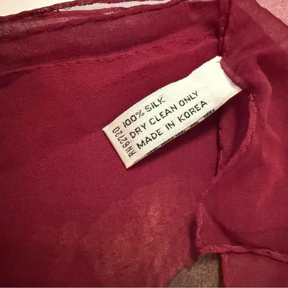 OSCAR DE LA RENTA SCARF SHEER SILK LARGE SQUARE FLORAL DARK RED BROWN GREEN